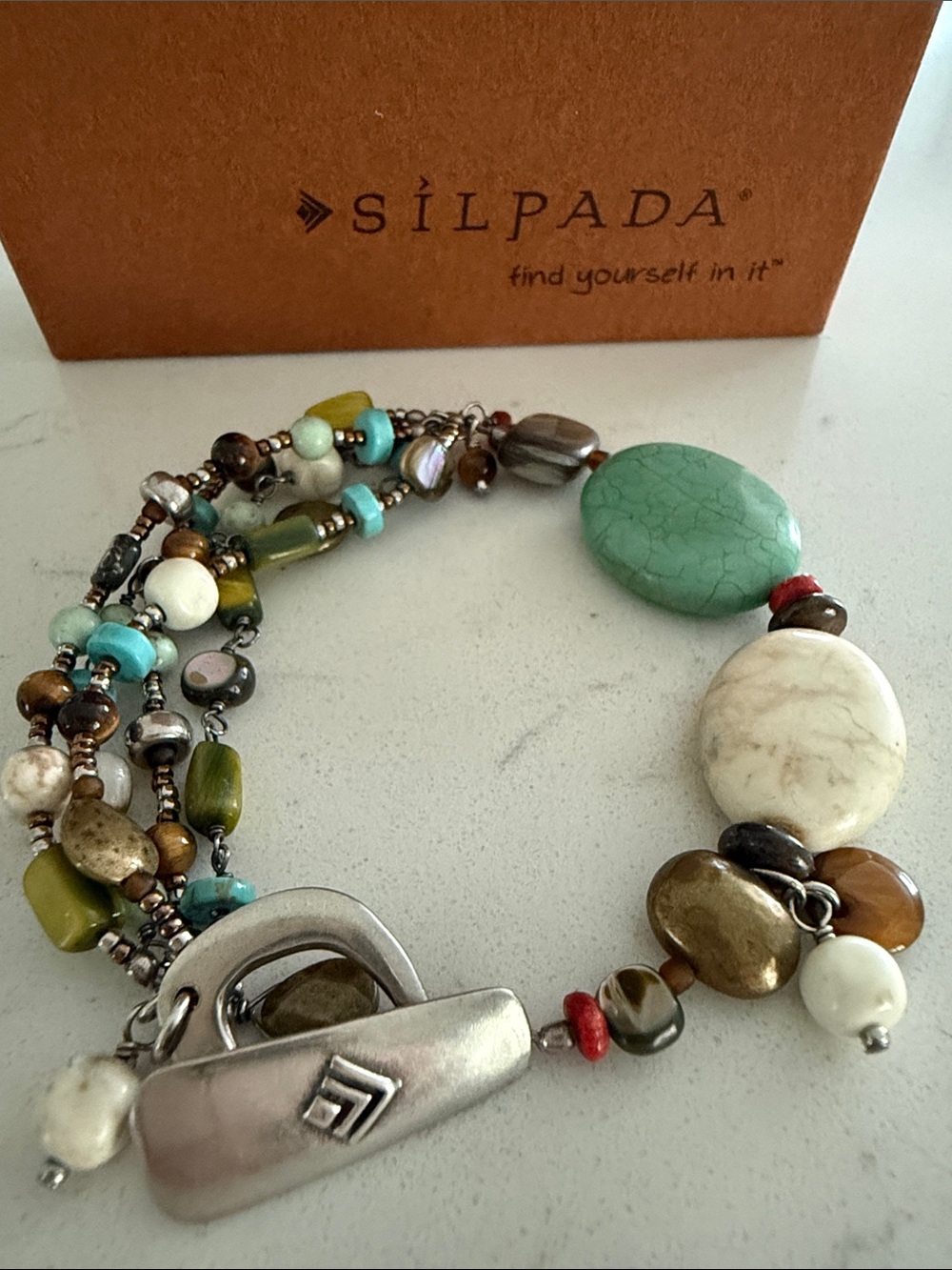 Silpada Sterling Silver, Turquoise, Howlite, Tigers Eye, Bronzite Bracelet B1992 - Picture 2 of 9